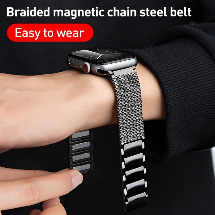 Sandsberg | Für Apple Watch Series 4 44mm Magnetverschluss Geflochtene Kette Edelstahl Uhrenarmband (Silber)