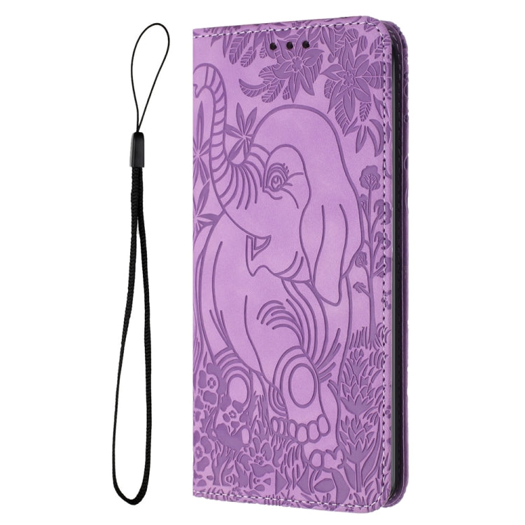 Für Samsung Galaxy S24 5G Retro Elefant Prägung Leder Handyhülle (Lila)
