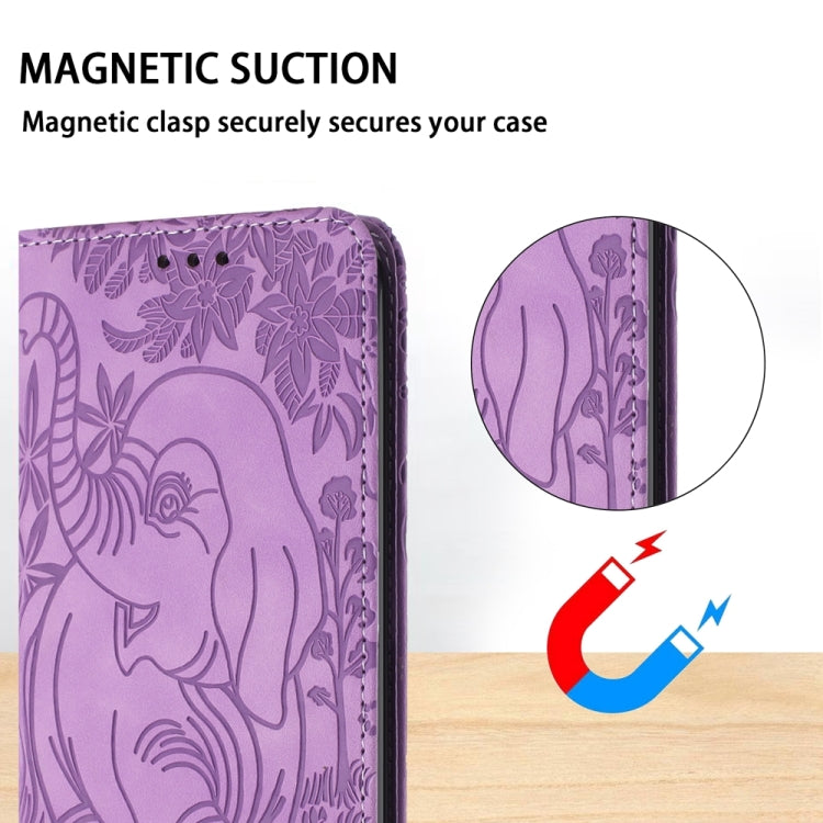 Für Samsung Galaxy S24 5G Retro Elefant Prägung Leder Handyhülle (Lila)