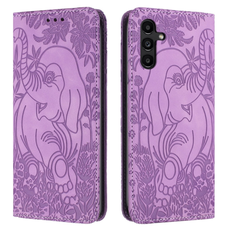 Für Samsung Galaxy S24 5G Retro Elefant Prägung Leder Handyhülle (Lila)