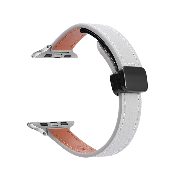 Sandsberg | Für Apple Watch Series 5 40mm Slim Magnetverschluss Echte Leder Uhrband (Litchi Grau)