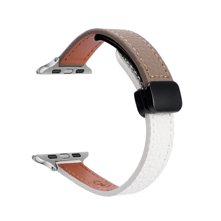 Sandsberg | Für Apple Watch Series 4 44mm Slim Magnetverschluss Echtes Leder Armband (Litchi Beige Kaffee)