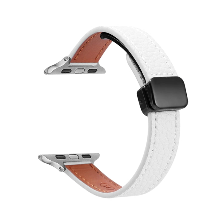 Sandsberg | Für Apple Watch Series 4 40mm Slim Magnetische Schnalle Echtleder Armband (Litchi Beige)
