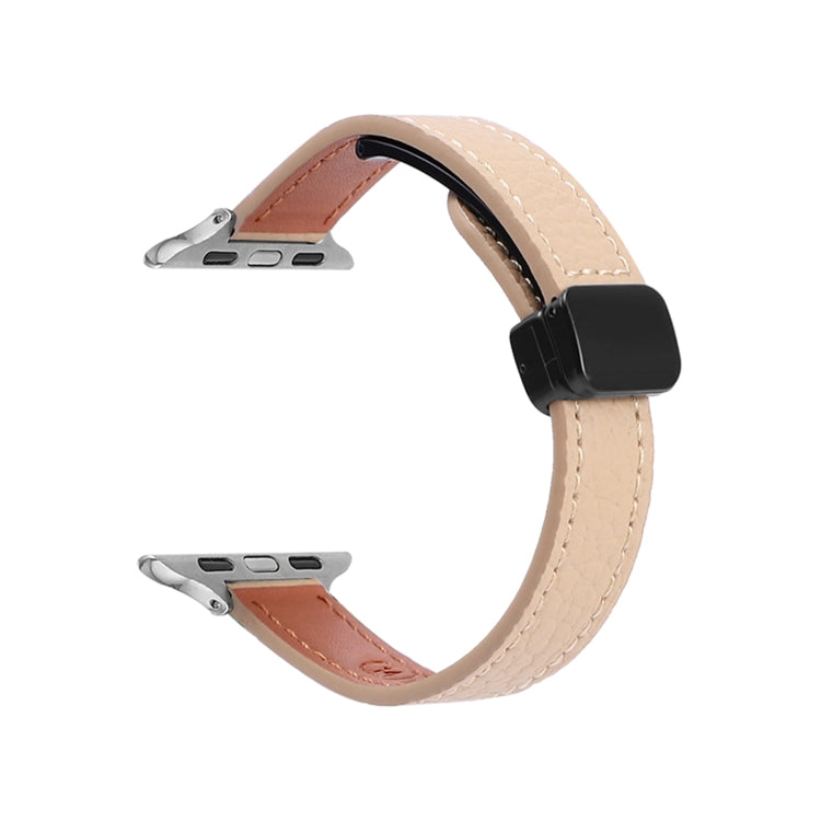 Sandsberg | Für Apple Watch Series 3 42mm Schlanke Magnetverschluss Echtes Leder Uhrenarmband (Litchi Aprikose)