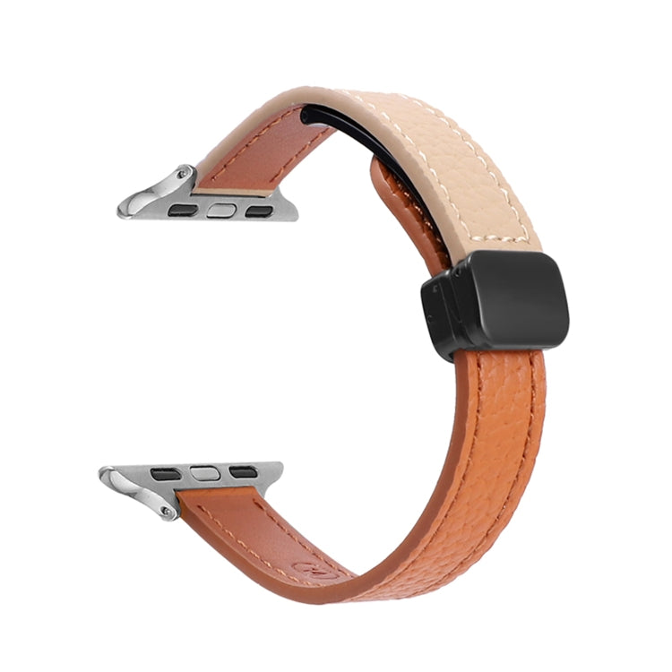 Sandsberg | Für Apple Watch Series 2 38mm Slim Magnetische Schnalle Echtleder Armband (Litchi Orange Aprikose)