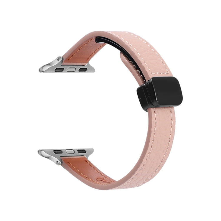 Sandsberg | Für Apple Watch Series 2 38mm Schlank Magnetverschluss Echtes Leder Uhrenarmband (Litchi Pink)