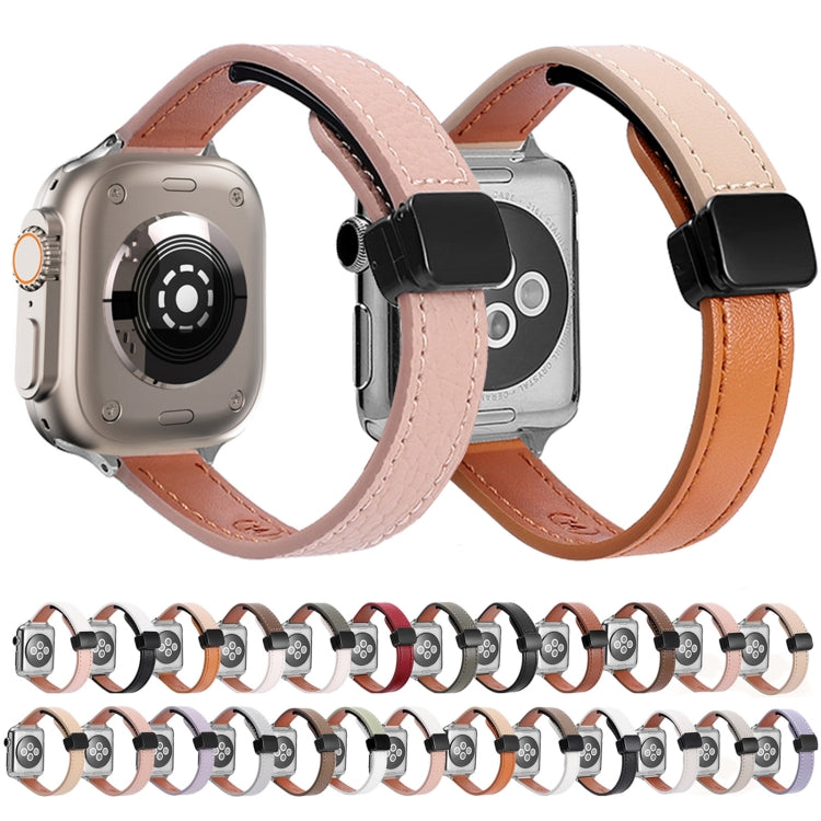 Sandsberg | Für Apple Watch Series 2 38mm Slim Magnetische Schnalle Echtleder Armband (Litchi Orange Aprikose)
