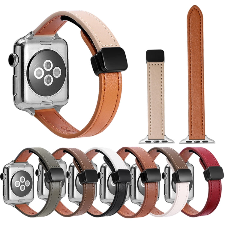 Sandsberg | Für Apple Watch Series 2 38mm Slim Magnetische Schnalle Echtleder Armband (Litchi Orange Aprikose)