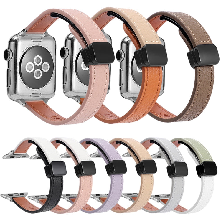 Sandsberg | Für Apple Watch Series 2 38mm Slim Magnetische Schnalle Echtleder Armband (Litchi Orange Aprikose)