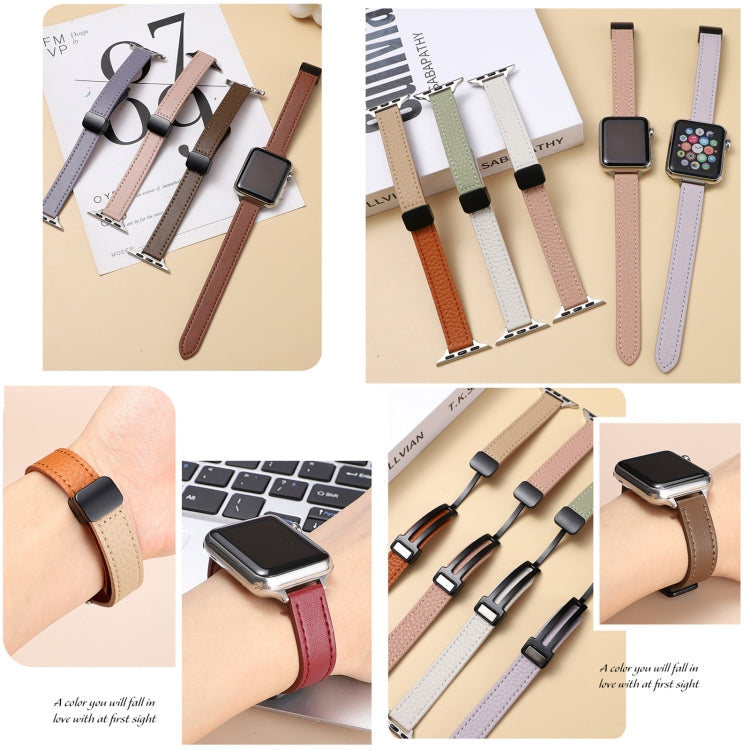 Sandsberg | Für Apple Watch Series 2 38mm Slim Magnetische Schnalle Echtleder Armband (Litchi Orange Aprikose)