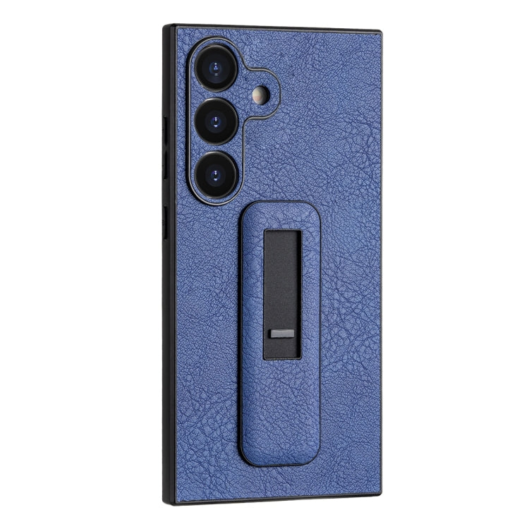 Für Samsung Galaxy S24 5G PU-Leder Push-Pull Halter Stoßfeste Telefonhülle (Blau)