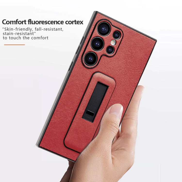 Für Samsung Galaxy S24 5G PU-Leder Push-Pull Halter Stoßfeste Telefonhülle (Blau)