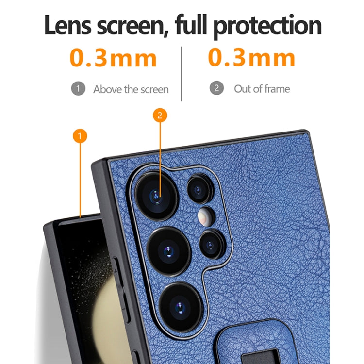 Für Samsung Galaxy S24 5G PU-Leder Push-Pull Halter Stoßfeste Telefonhülle (Blau)