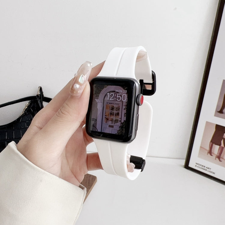 Sandsberg | Für Apple Watch Series 8 45mm Magnetische Quadratische Schnalle Silikon-Uhrenarmband (Weiß)