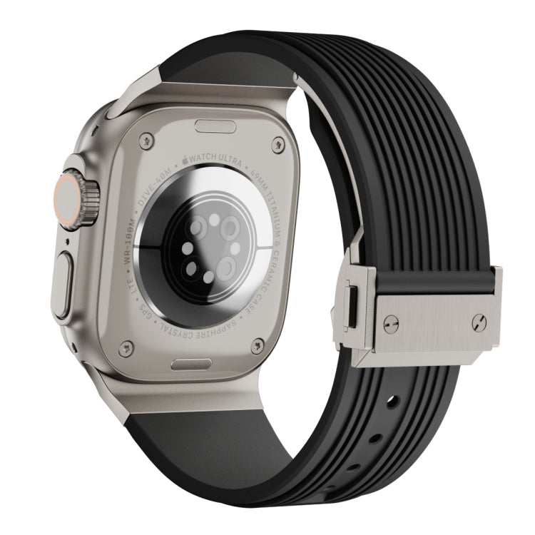 Sandsberg | Für Apple Watch Ultra 49mm Vertikale Textur Titan Schnalle Elastische Silikon Uhrenarmband (Schwarz)
