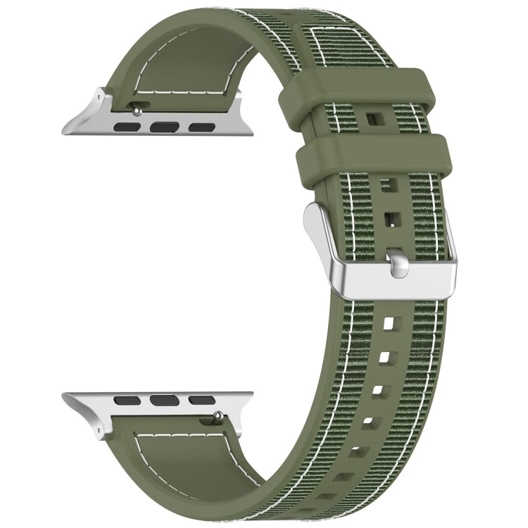 Sandsberg | Für Apple Watch Series 9 41mm Ordentliche Schnalle Hybrid Nylon Geflochtenes Silikon Uhrenarmband (Grün)
