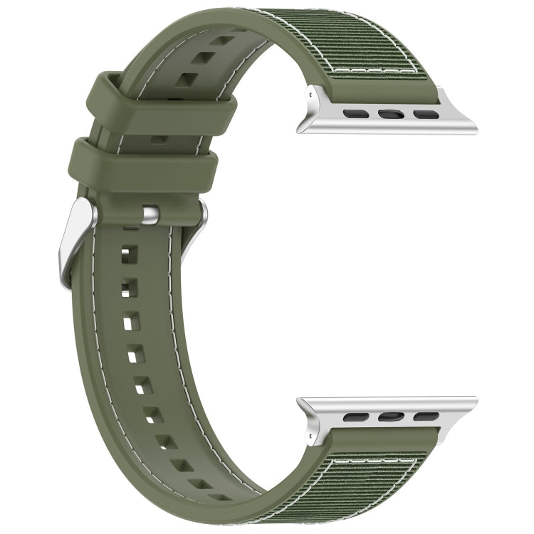 Sandsberg | Für Apple Watch Series 9 41mm Ordentliche Schnalle Hybrid Nylon Geflochtenes Silikon Uhrenarmband (Grün)