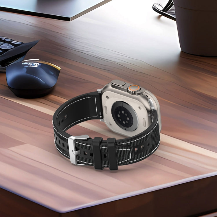 Sandsberg | Für Apple Watch Series 9 41mm Ordentliche Schnalle Hybrid Nylon Geflochtenes Silikon Uhrenarmband (Grün)