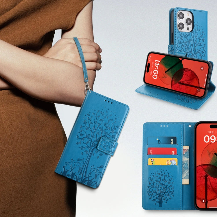 Sandsberg | Für Samsung Galaxy S23 5G Baum & Hirsch Prägung Leder Handyhülle (Blau)