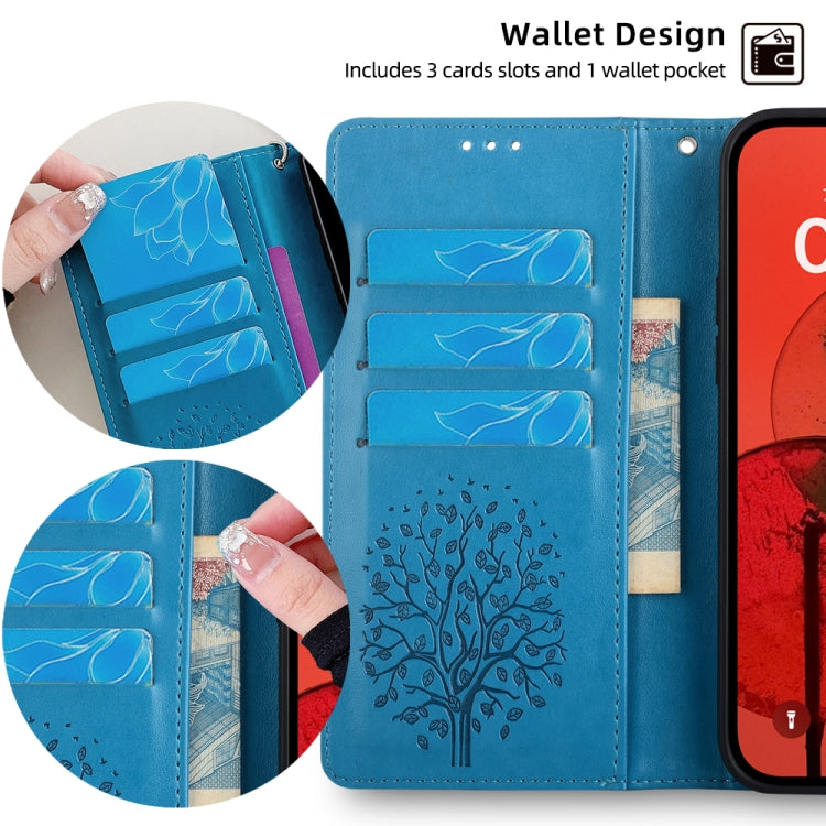 Sandsberg | Für Samsung Galaxy S23 5G Baum & Hirsch Prägung Leder Handyhülle (Blau)