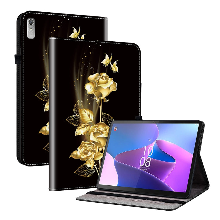 Sandsberg | Für Lenovo Tab P11 Gen 2 11,5 Crystal Texture Lackiertes Leder Tablett Etui (Gold Schmetterlingsrose)