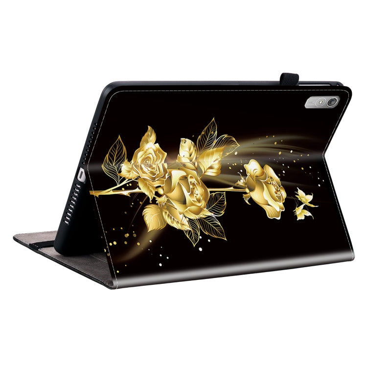 Sandsberg | Für Lenovo Tab P11 Gen 2 11,5 Crystal Texture Lackiertes Leder Tablett Etui (Gold Schmetterlingsrose)