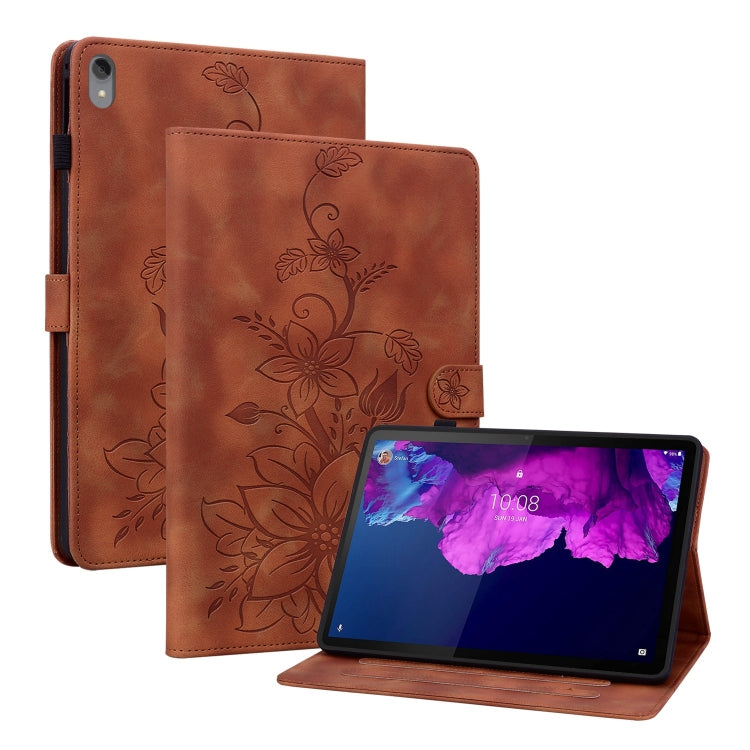 Sandsberg | Voor Lenovo Tab P11 / Xiaoxin Pad Plus Lily Geprofileerde Leren Tablet Hoes (Bruin)
