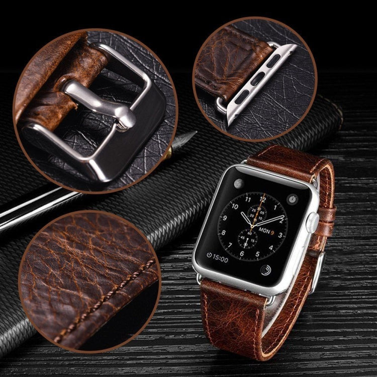 Sandsberg | Für Apple Watch Series 7 41mm / 6 & SE & 5 & 4 40mm / 3 & 2 & 1 38mm Square Tail Retro Crazy Horse Textur Leder Uhr Band (Dunkelbraun)
