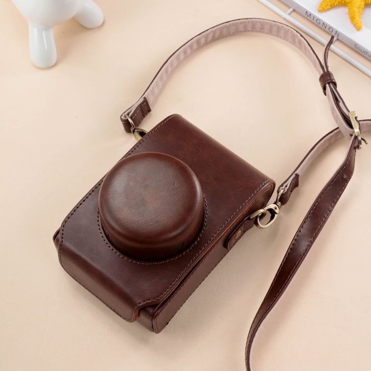 For FUJIFILM X100VI Full Body Leather Camera Case Bag with Strap(Coffee)
