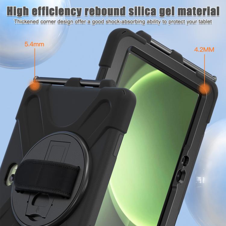 Sandsberg | Für Samsung Galaxy Tab Active Pro 10,1 Zoll 2019 / Tab Active4 Pro 2022 / Active 5 Pro 2025 Stoßsichere bunte Silikon + PC Schutzhülle mit Halter & Handgriffriemen (Schwarz)
