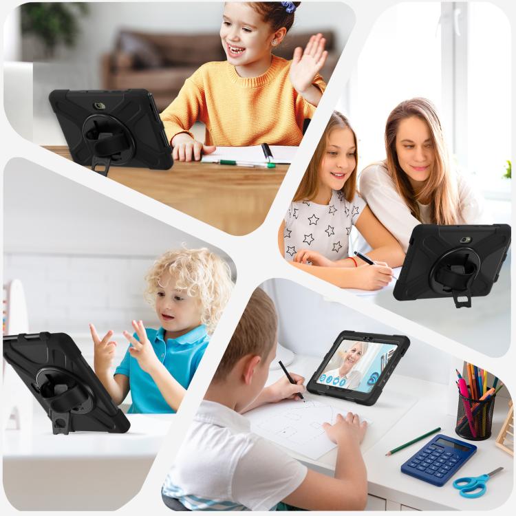 Sandsberg | Für Samsung Galaxy Tab Active Pro 10,1 Zoll 2019 / Tab Active4 Pro 2022 / Active 5 Pro 2025 Stoßsichere bunte Silikon + PC Schutzhülle mit Halter & Handgriffriemen (Schwarz)
