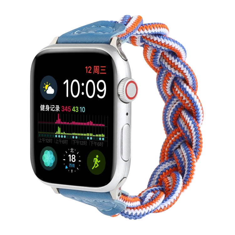 Sandsberg | Elastisches gewebtes Uhrenband für Apple Watch Series 7 45mm / 6 & SE & 5 & 4 44mm / 3 & 2 & 1 42mm, Länge:150mm(Blaue Weiße Orange)
