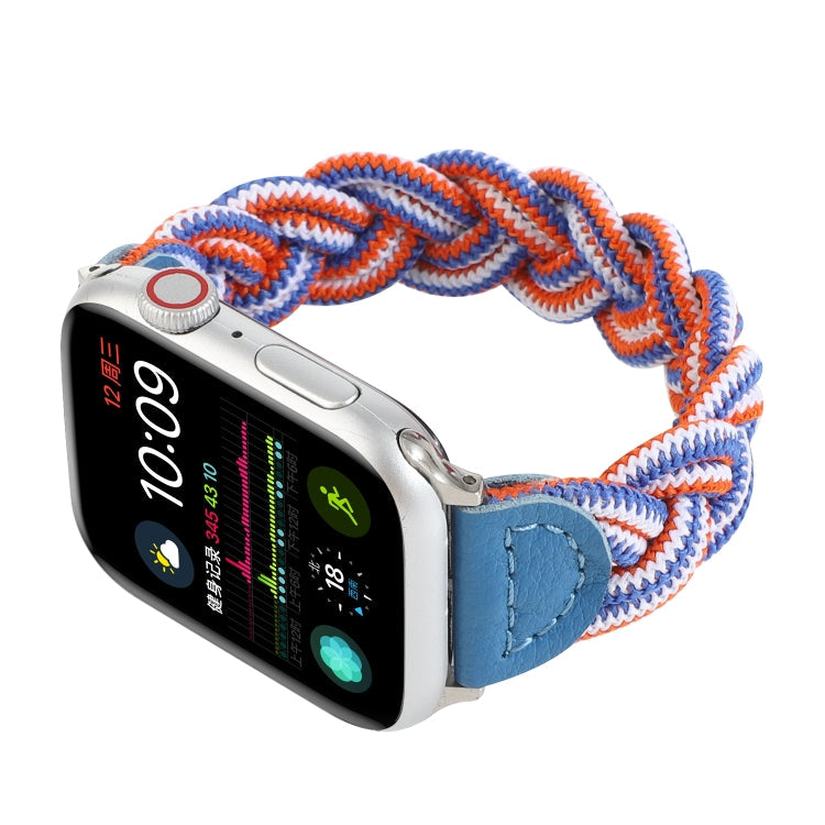 Sandsberg | Elastisches gewebtes Uhrenband für Apple Watch Series 7 45mm / 6 & SE & 5 & 4 44mm / 3 & 2 & 1 42mm, Länge:150mm(Blaue Weiße Orange)
