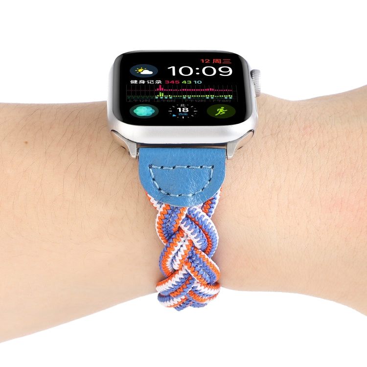 Sandsberg | Elastisches gewebtes Uhrenband für Apple Watch Series 7 45mm / 6 & SE & 5 & 4 44mm / 3 & 2 & 1 42mm, Länge:150mm(Blaue Weiße Orange)