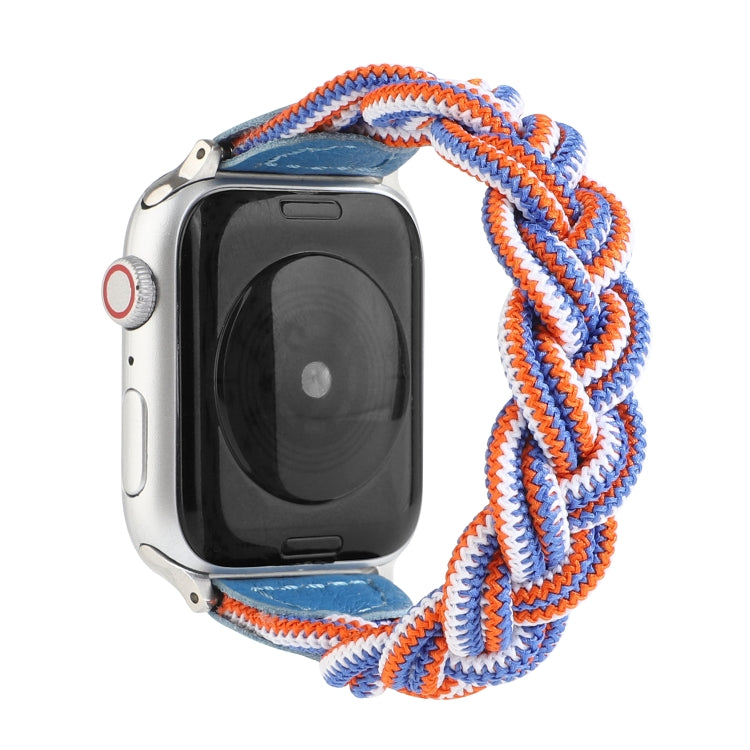 Sandsberg | Elastisches gewebtes Uhrenband für Apple Watch Series 7 45mm / 6 & SE & 5 & 4 44mm / 3 & 2 & 1 42mm, Länge:150mm(Blaue Weiße Orange)