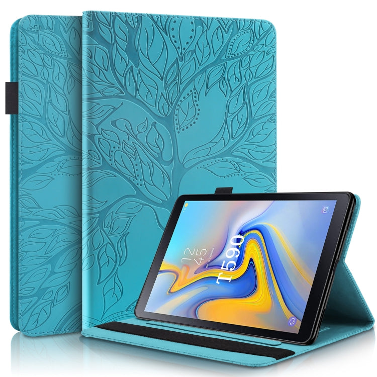 Sandsberg | Für Samsung Galaxy Tab A 10.5 T590 Life Tree Series Horizontale Flip-Lederhülle mit Halter & Kartenfächern & Stiftschlitz (See Blau)
