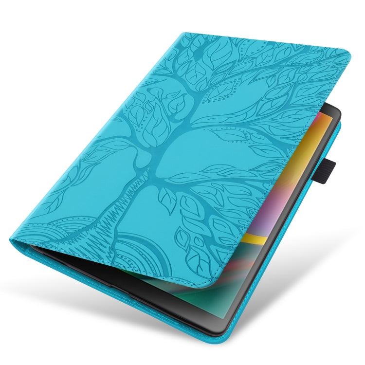 Sandsberg | Für Samsung Galaxy Tab A 10.5 T590 Life Tree Series Horizontale Flip-Lederhülle mit Halter & Kartenfächern & Stiftschlitz (See Blau)
