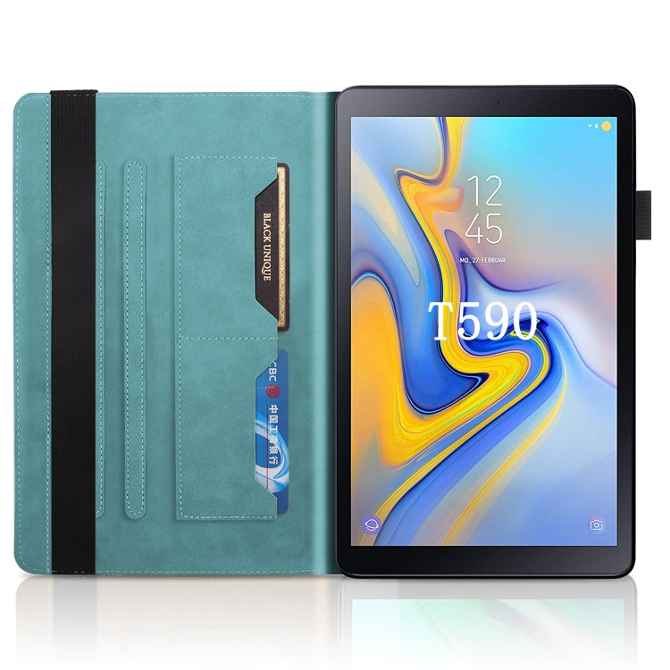 Sandsberg | Für Samsung Galaxy Tab A 10.5 T590 Life Tree Series Horizontale Flip-Lederhülle mit Halter & Kartenfächern & Stiftschlitz (See Blau)