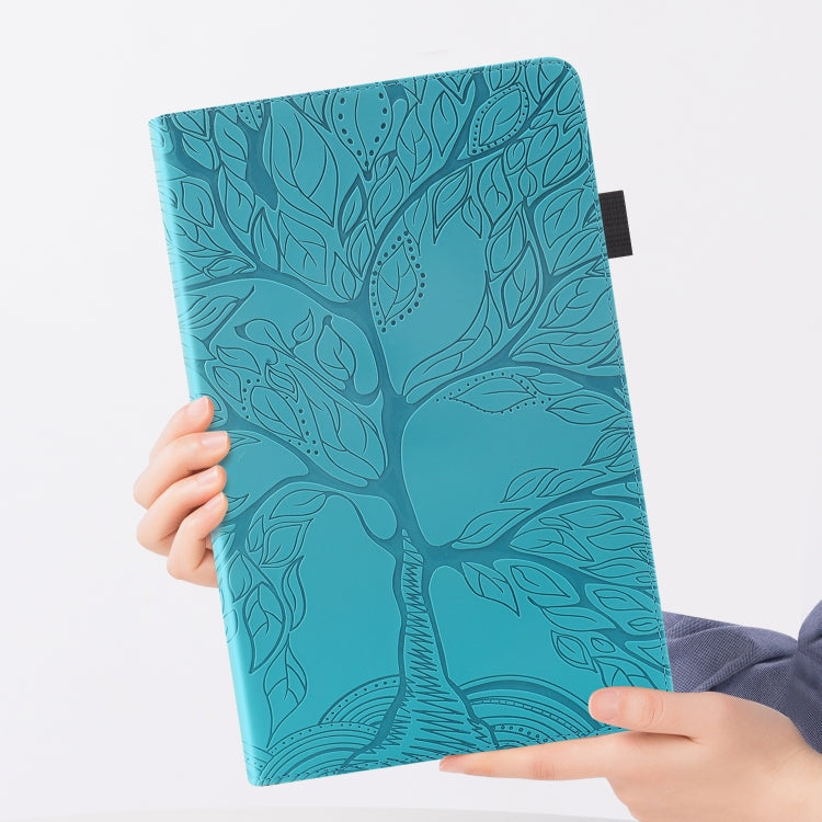 Sandsberg | Für Samsung Galaxy Tab A 10.5 T590 Life Tree Series Horizontale Flip-Lederhülle mit Halter & Kartenfächern & Stiftschlitz (See Blau)