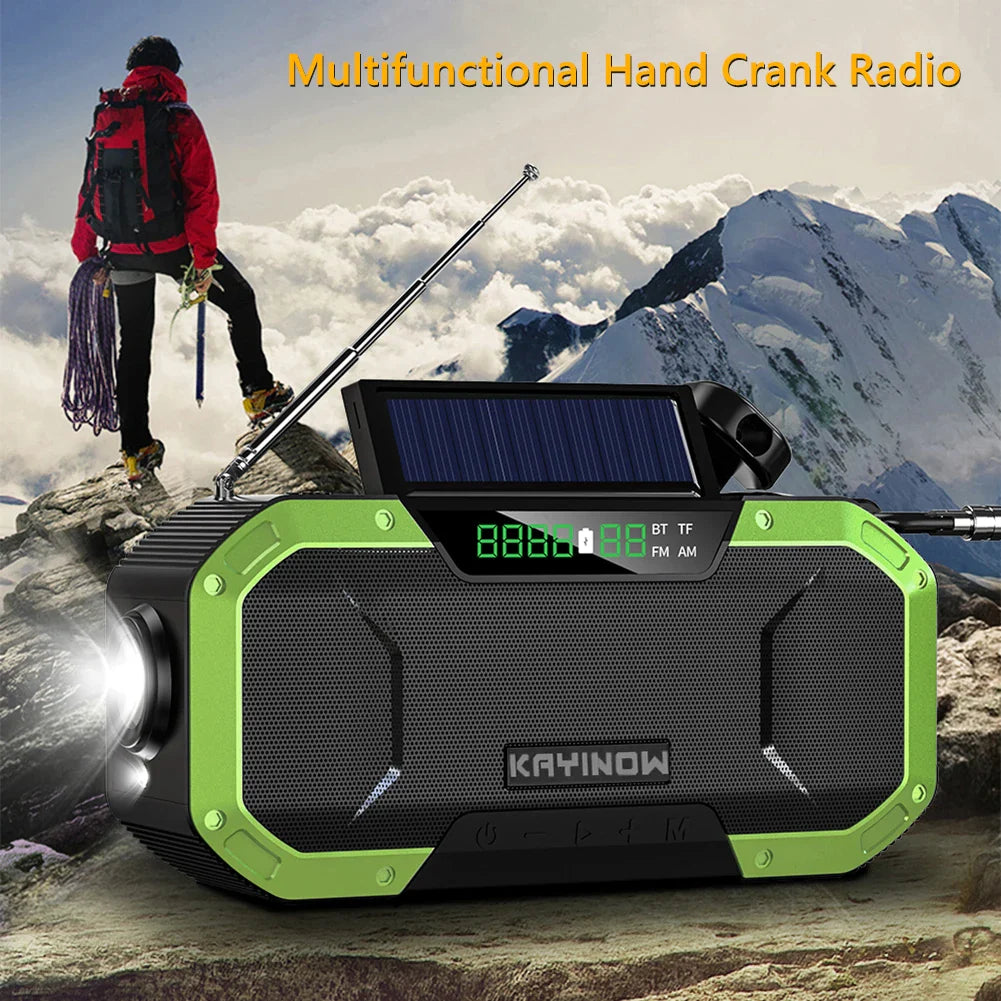 Radiopro | Tragbarer Notradio mit AM/FM, Solar- und Handkurbel, USB-aufladbar, Wiederaufladbare AA-Batterien