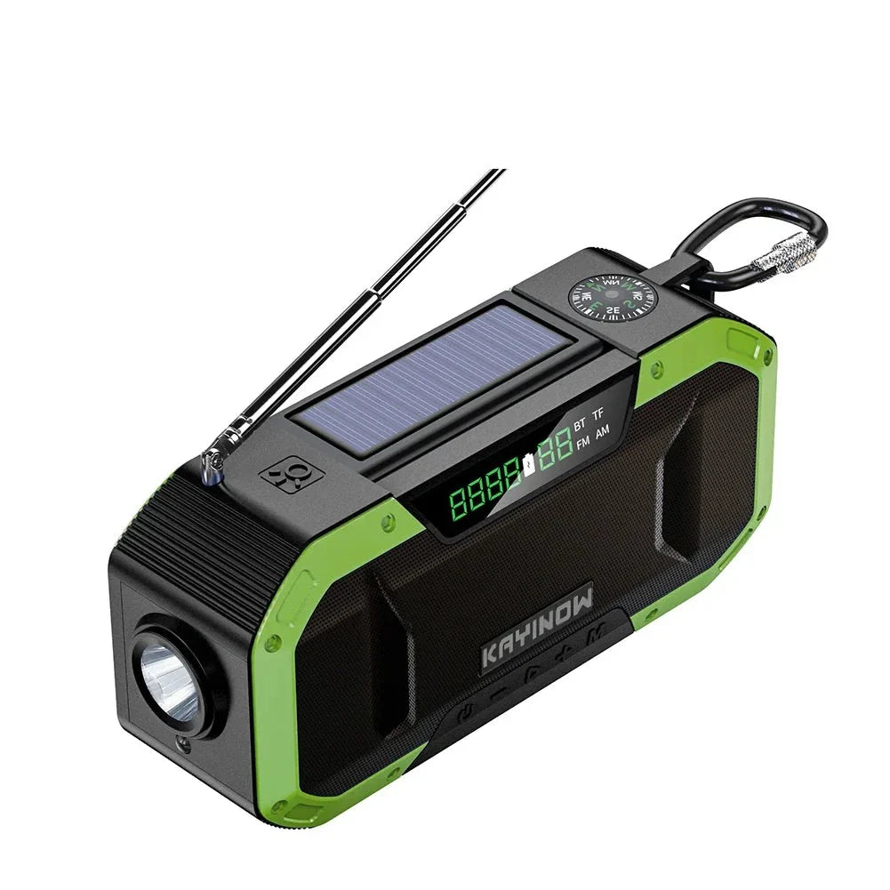 Radiopro | Tragbarer Notradio mit AM/FM, Solar- und Handkurbel, USB-aufladbar, Wiederaufladbare AA-Batterien