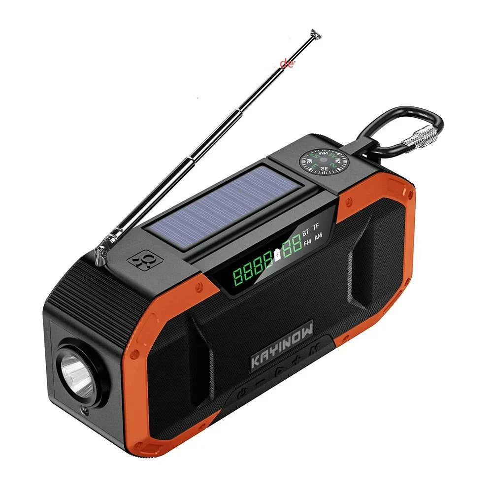 Radiopro | Tragbarer Notradio mit AM/FM, Solar- und Handkurbel, USB-aufladbar, Wiederaufladbare AA-Batterien