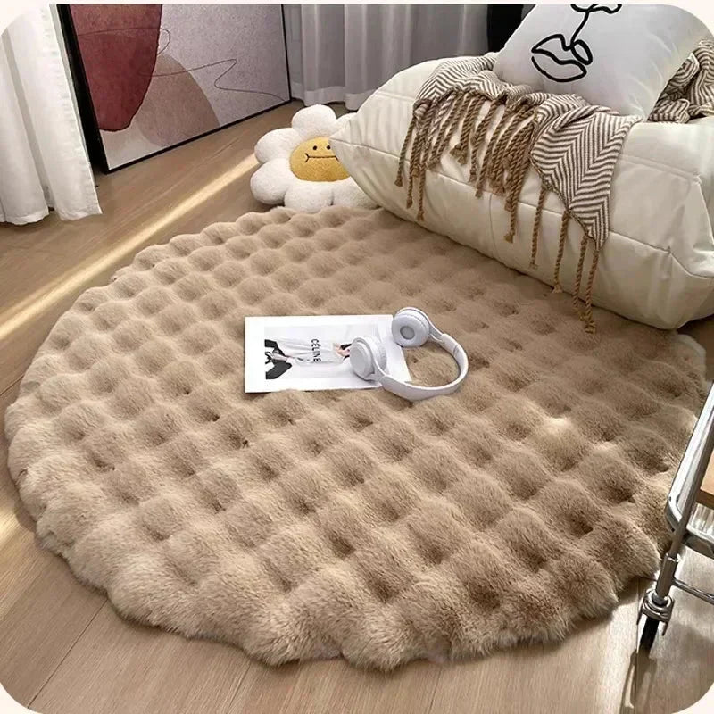 Flauschiger & superweicher Plüsch-Nordic runder Shaggy-Teppich - Weiß, Beige, Elfenbein, Salbeigrün & Grau