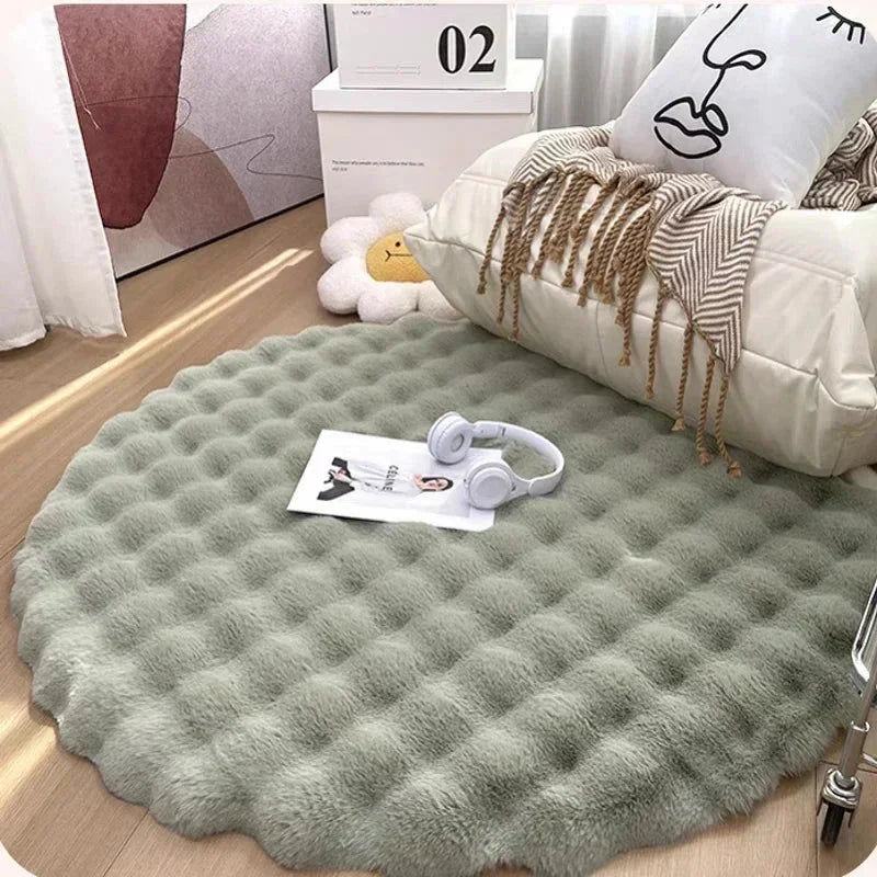 Flauschiger & superweicher Plüsch-Nordic runder Shaggy-Teppich - Weiß, Beige, Elfenbein, Salbeigrün & Grau