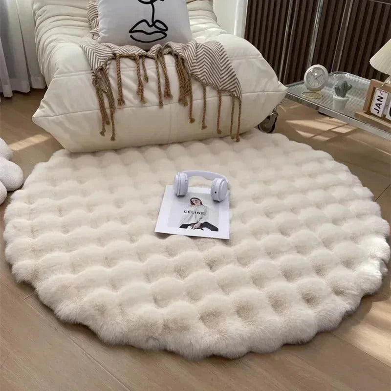 Flauschiger & superweicher Plüsch-Nordic runder Shaggy-Teppich - Weiß, Beige, Elfenbein, Salbeigrün & Grau