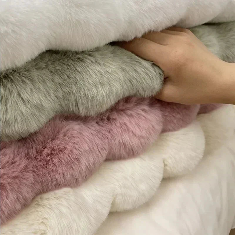 Flauschiger & superweicher Plüsch-Nordic runder Shaggy-Teppich - Weiß, Beige, Elfenbein, Salbeigrün & Grau
