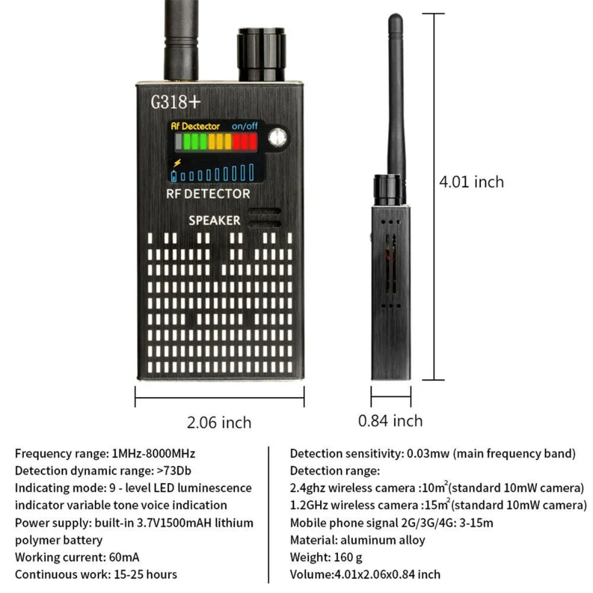 Spy Detector | RF Abhörgerät, Versteckte Kamera & GPS Tracker Finder mit Laserlinse - Anti-Spionage Signal Schutz