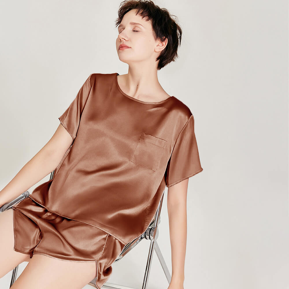 Damen Haustierhaarebeständige Waschbare Eissilk-Pyjama-Set