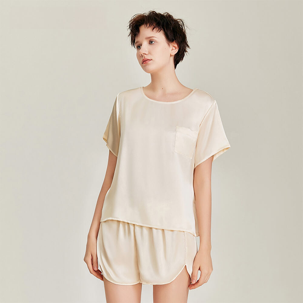Damen Haustierhaarebeständige Waschbare Eissilk-Pyjama-Set