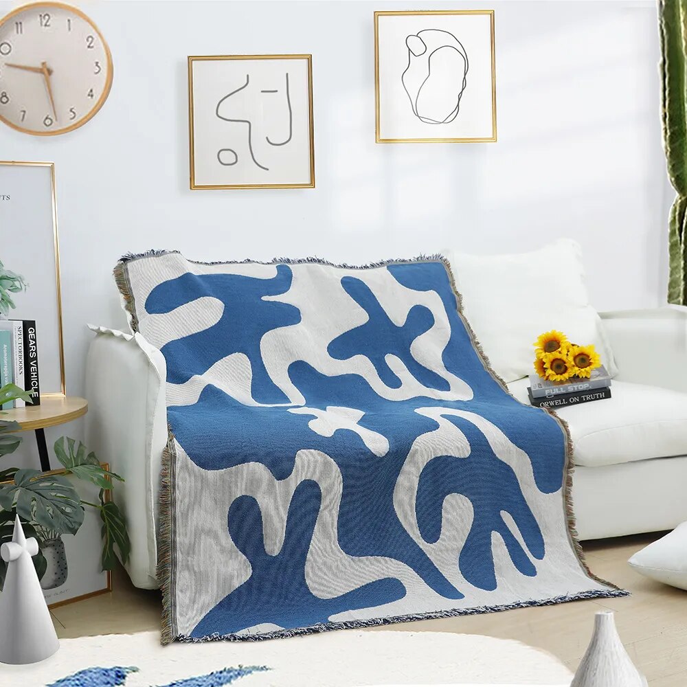 Blaue abstrakte Kunst Überwurfdecken
